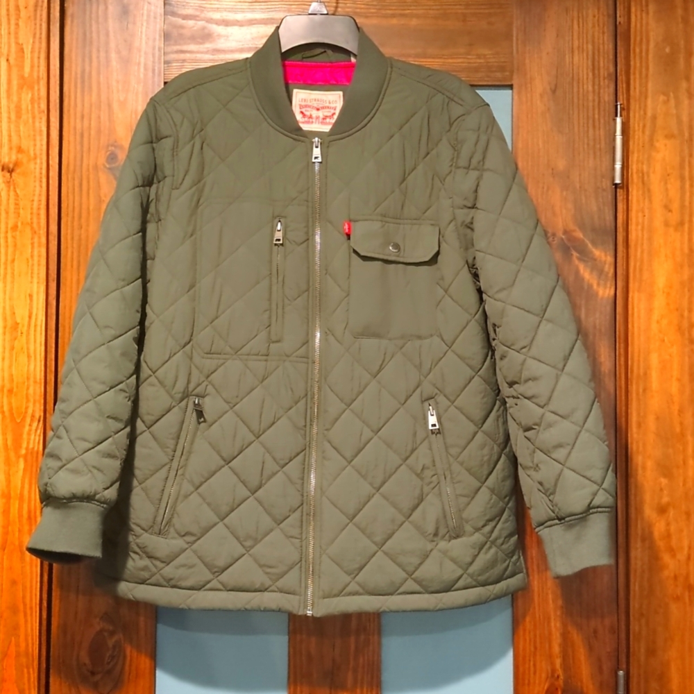 Levi's Strauss & Co size Large olive green & pink lightweight jacket